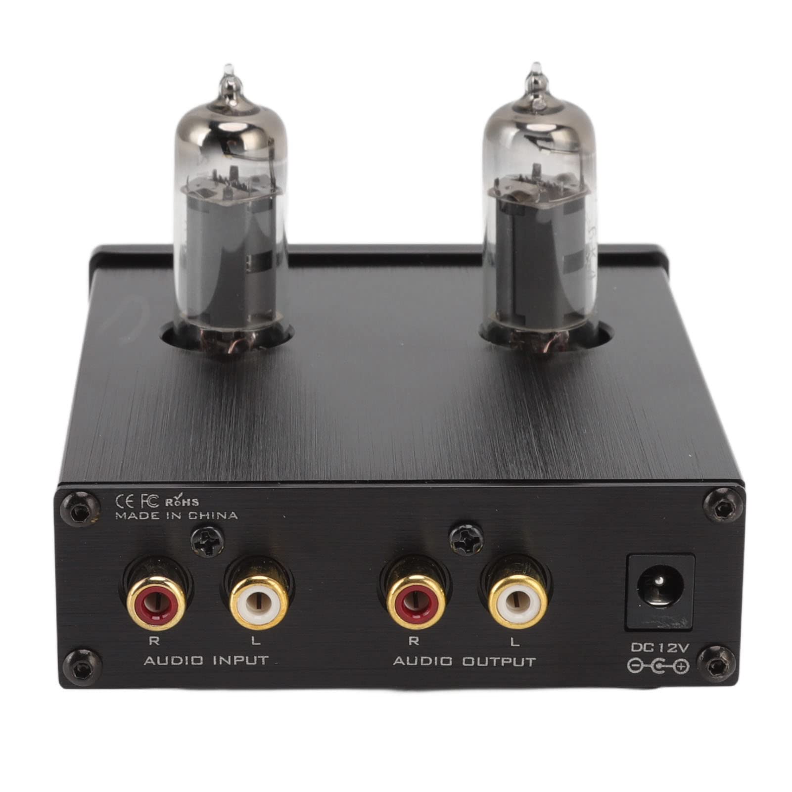 Rengue Receptor Estéreo Preamplificador Amplificador de Audio 12V 1A Negro con Perilla de Control de Agudos y Graves para Altavoces de Cine en Casa TV PC (Enchufe de la UE)