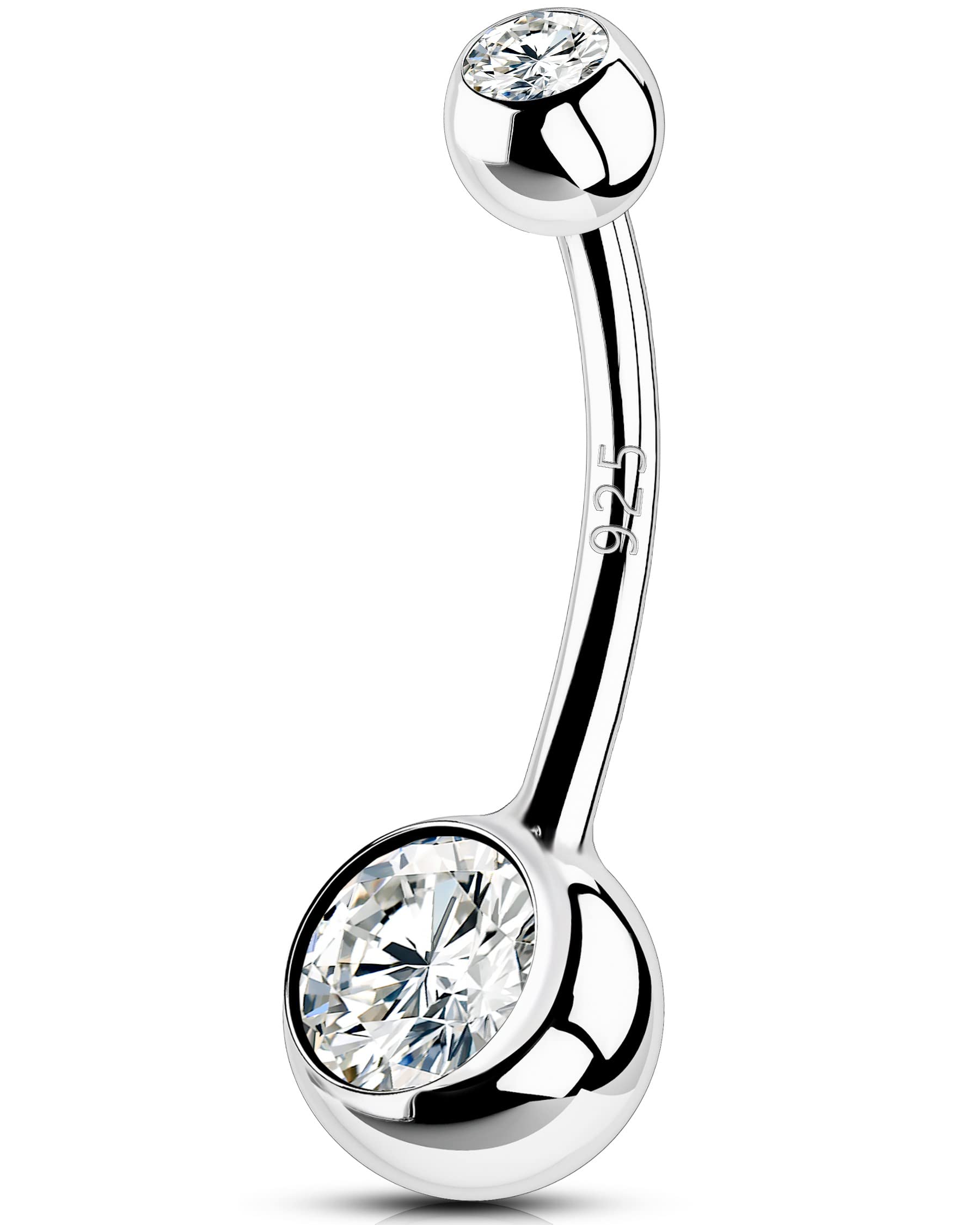 OUFER 14G Bauchnabelpiercing Lang Echt Silber 925 10/12/14/16 mm Stablänge Piercing Bauchnabel CZ Kugeln Belly Button Piercing Navel Bars Nabelring Frau Mann Schmuck
