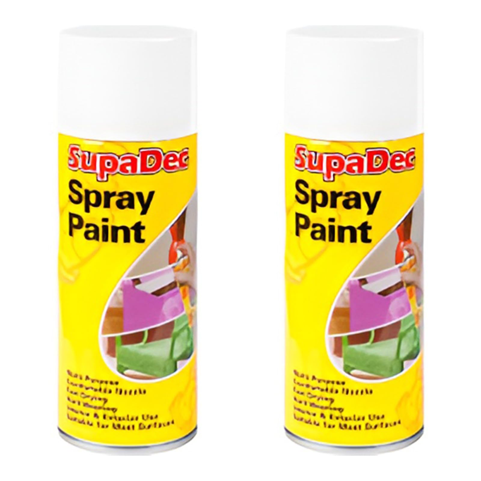 HOCHSTE SupaDec Multi-Purpose Spray Paint, Fast Drying, Durable Finish for Wood, Metal, Masonry, Interior & Exterior Use, Ideal for Craft & Home Projects, 400ml, (Gloss White, Pack of 2)