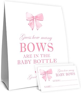 Pink Bow Baby Shower Decorations,Guess How Many Bows Are in the Baby Bottle Game Kit with 50 Pcs Cards,Birthday Party Girl Gender Reveal Decor,Perfect for Girls Babies Shower Party Favor and Decor