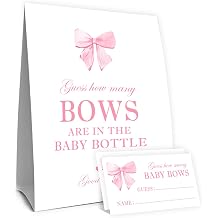 Pink Bow Baby Shower Decorations,Guess How Many Bows Are in the Baby Bottle Game Kit with 50 Pcs Cards,Birthday Party Girl Gender Reveal Decor,Perfect for Girls Babies Shower Party Favor and Decor