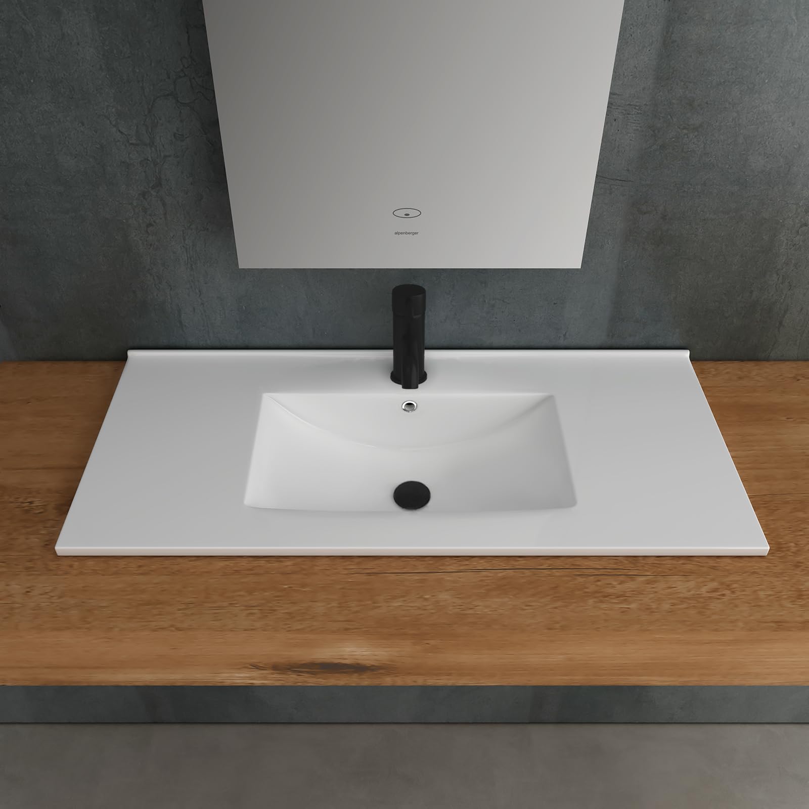 Alpenberger Lavabo de baño | lavabo empotrado | lavabo superior cuadrado | Lavabo para invitados de 90 cm de ancho | lavabo de mano con sellado de cerámica Nano