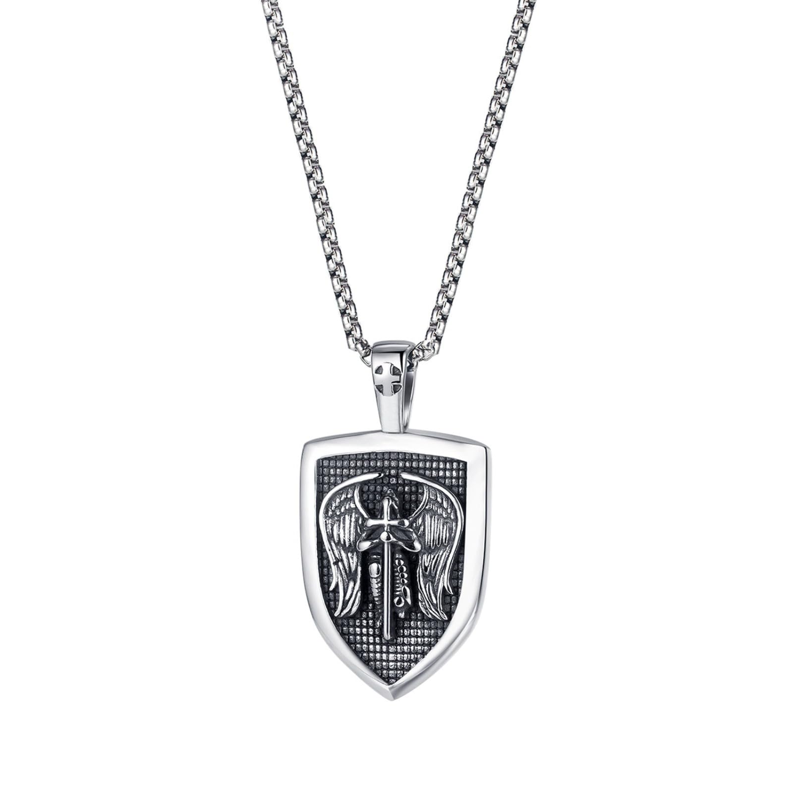 Collar San Miguel de acero inoxidable, el regalo ideal con escudo de protección 8