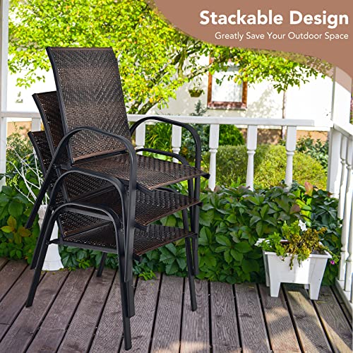 Tangkula Set Of 6 Outdoor Pe Wicker Stackable Chairs, Patio Dining Chairs With Sturdy Steel Frame, Outdoor Arm Chairs For Garden, Yard, Deck And Lawn (1, Mix Brown) #TOP4