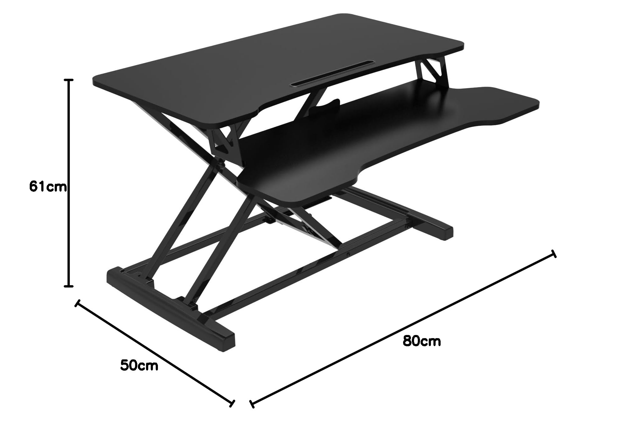 UPdesk Cross - Schreibtischaufsatz höhenverstellbar für Laptop & PC - Schreibtischerhöhung - Stehpultaufsatz für Schreibtisch - Höhe 11-50,4 cm - Breite 40 x 80 cm - Gasfeder - SCHWARZ