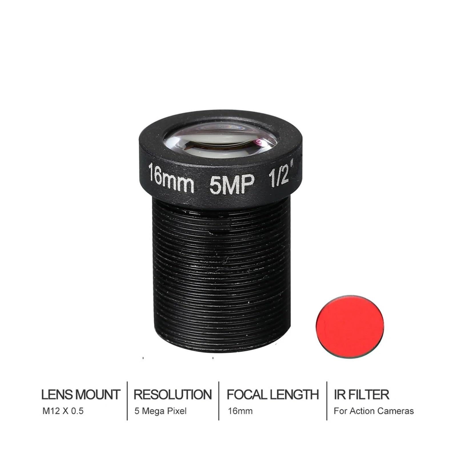 5Megapixel Action Camera Lens 16mm M12 IR Filter 1/2 inch Long Distance View