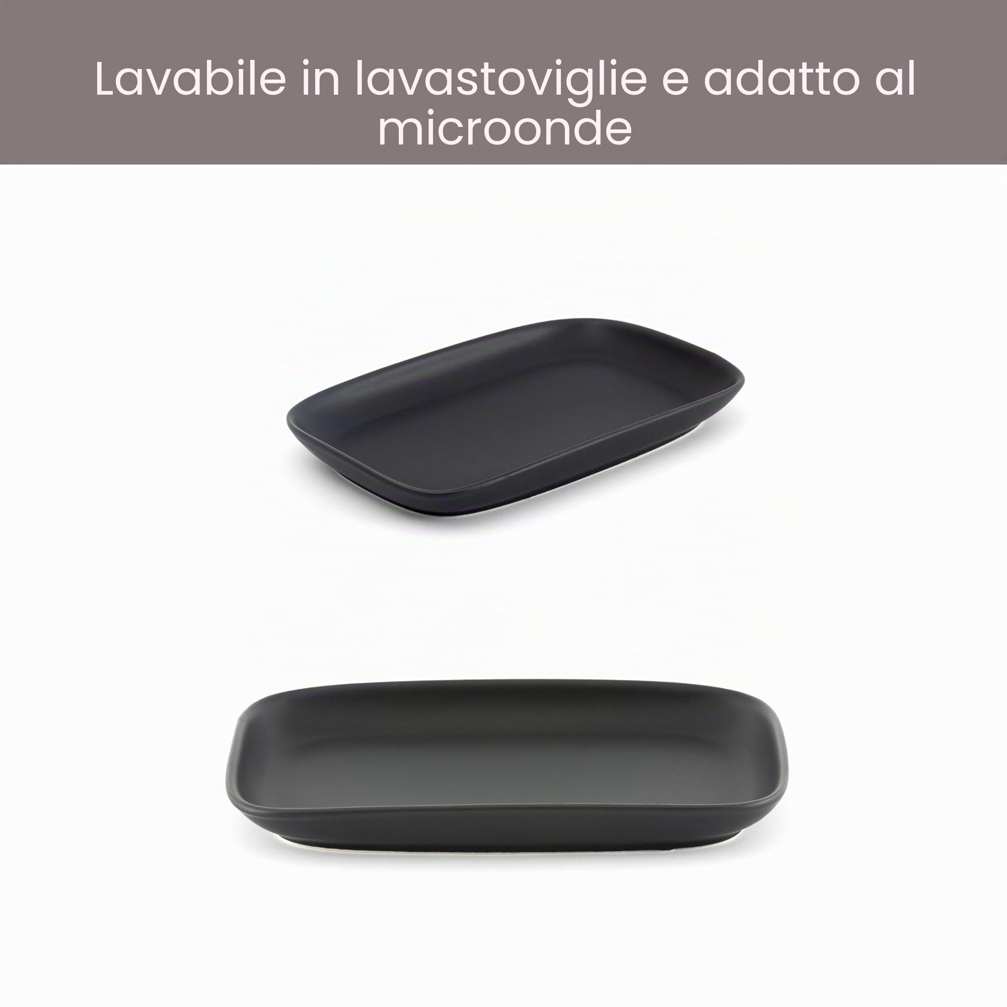 Hanseküche Piatto da Portata Realizzato in Porcellana – Piatto per Antipasti Rettangolare Nero Opaco Piatto Quadrato per Mezze Portate Lavabile in Lavastoviglie