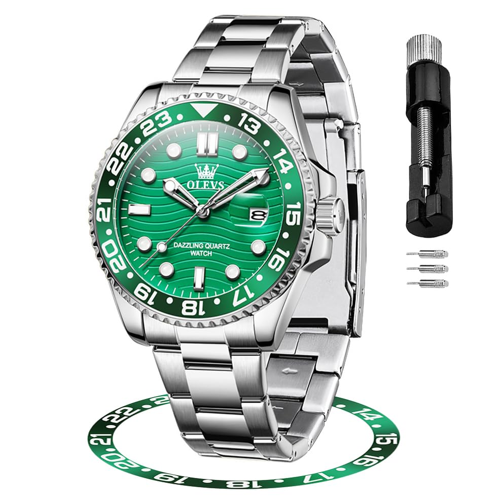 Image of OLEVS Multifunctional Chronograph Calendar Watch for Man Diamond Analog Moon Phases Wrist Watches Stainless Steel Waterproof Luminous Mens Watch