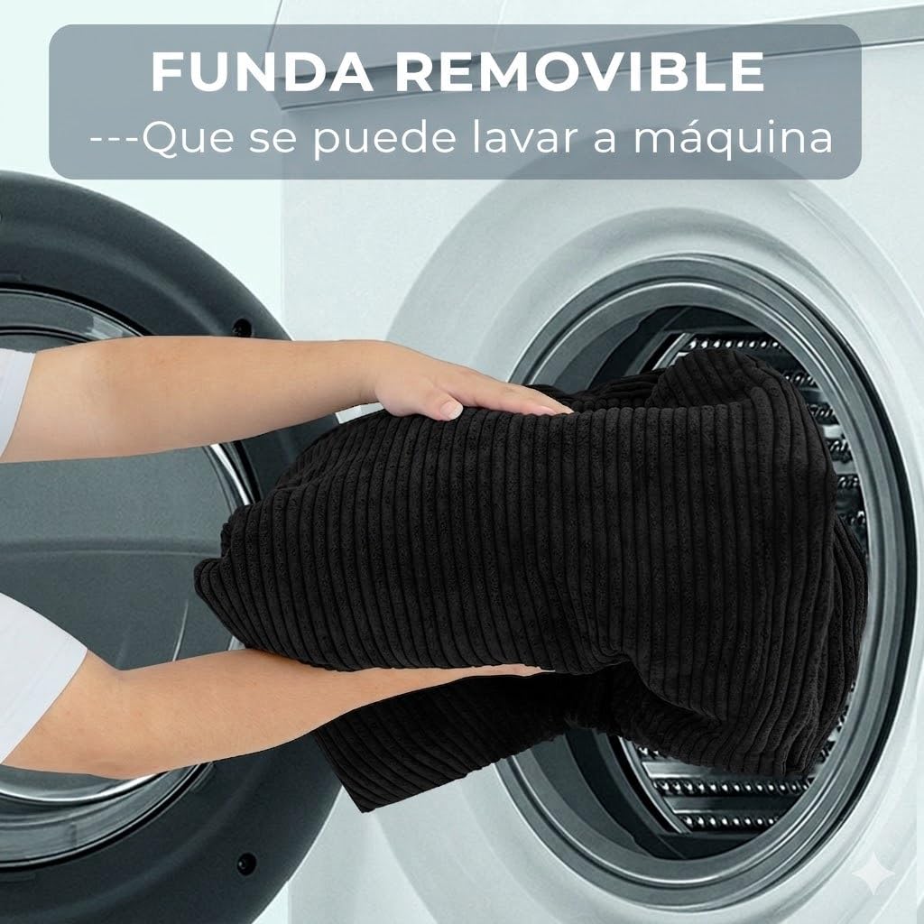 MAXYOYO - Puf plegable de pana con relleno de espuma, extra grueso, 4 capas, colchón/sofá de suelo para adultos, funda extraíble y lavable a máquina, color negro, 135 x 240 cm