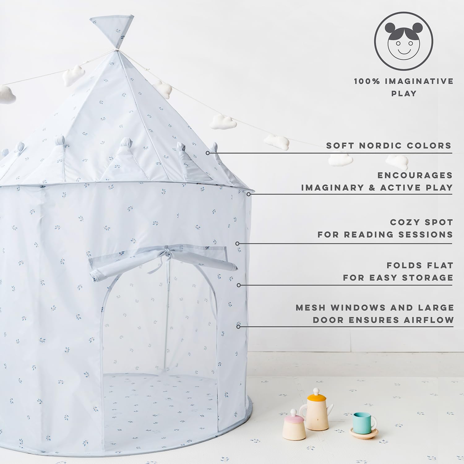 3 Sprouts Kids Play Tent, Sustainable Recycled Fabric, Fun Spacious Childs Playhouse for Indoor Games for Boys & Girls - Image 4