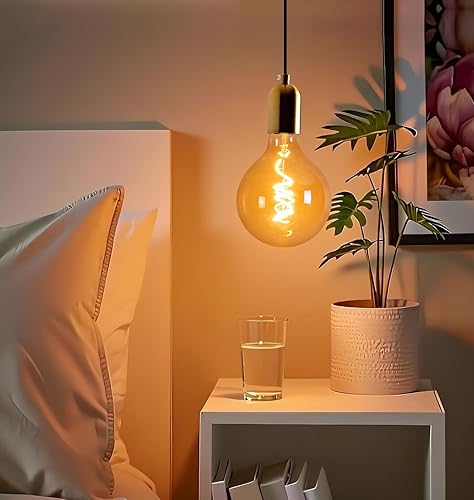 OMED Bombilla Edison LED vintage G125G40 E26, globo de gran tamaño, regulable, de vidrio ámbar, 2200 K, blanco cálido, bombilla redonda antigua