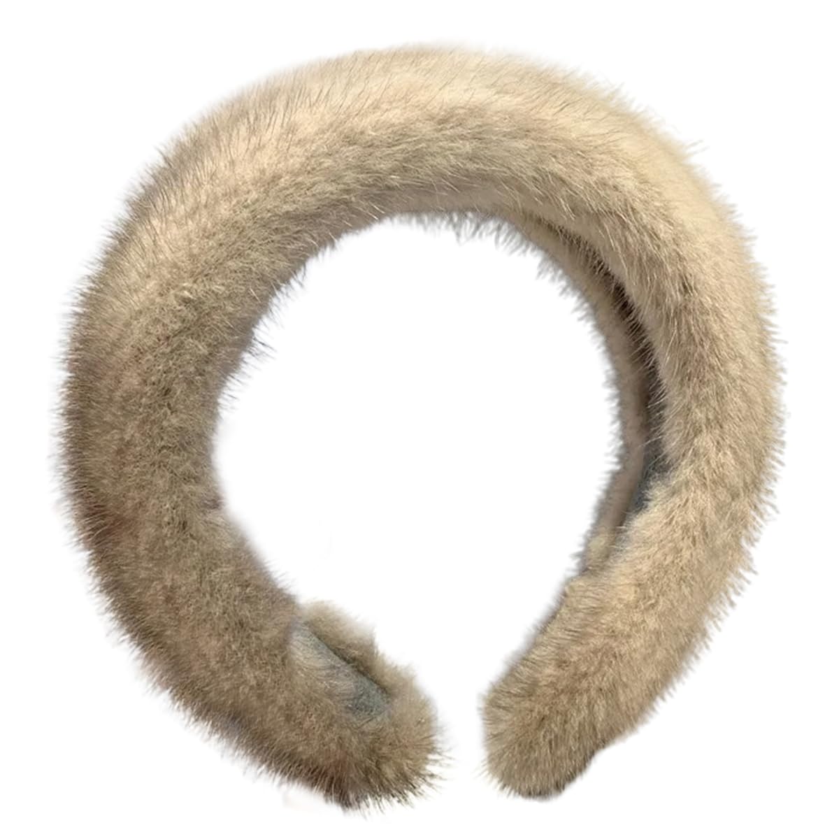 LKXHarleya Faux Fur Headband, Women Winter Stylish Fluffy Warm Mink Hair Hoop Hair Accessory, Beige