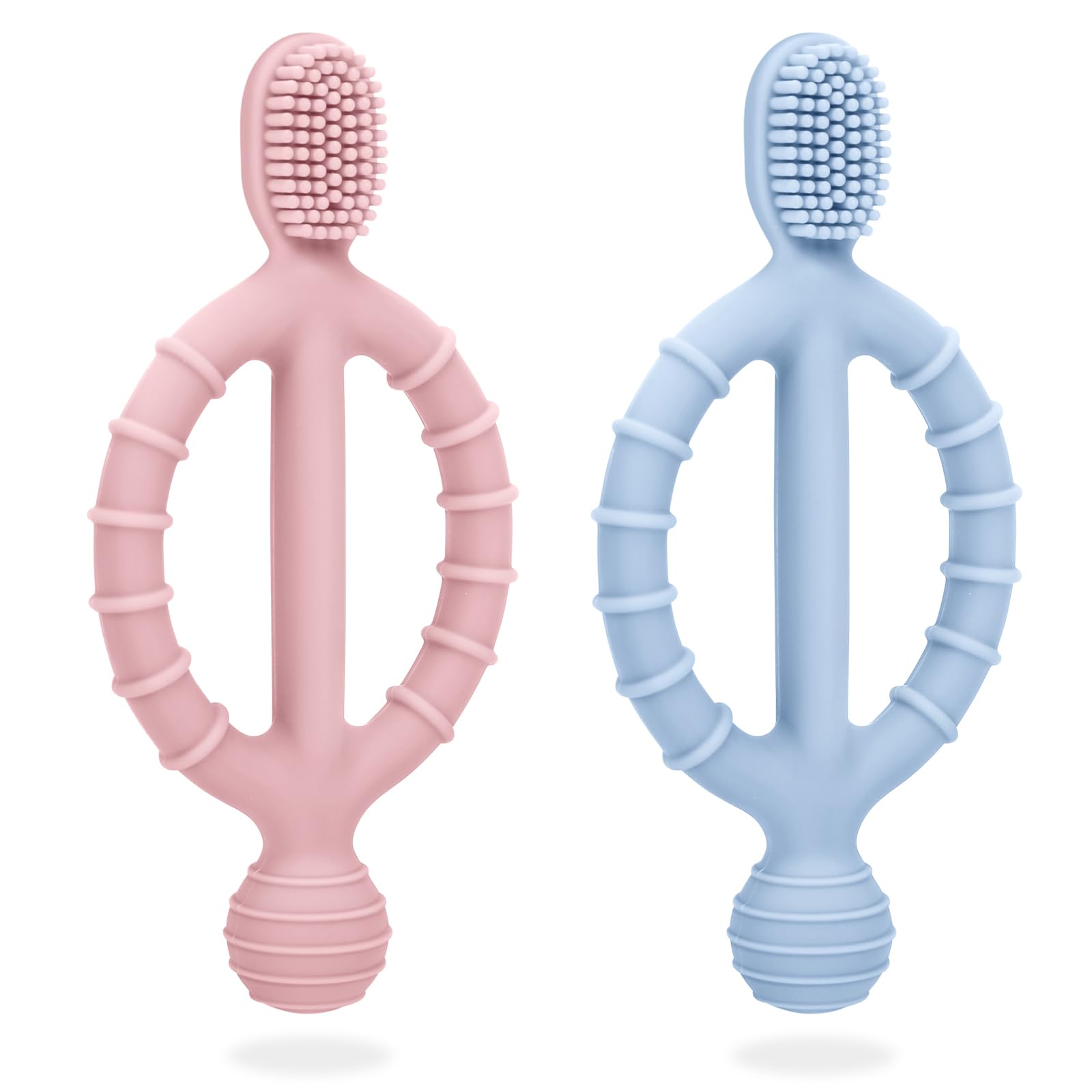 CLDY Baby Beißspielzeug, kauspielzeug Kind, beißstab baby, 2 Stück Kinderzahnbürste Zahnungshilfe, Beißring aus Silikon BPA-frei, wundes Zahnfleisch zu stimulieren und zu massieren, ab 3 Monaten