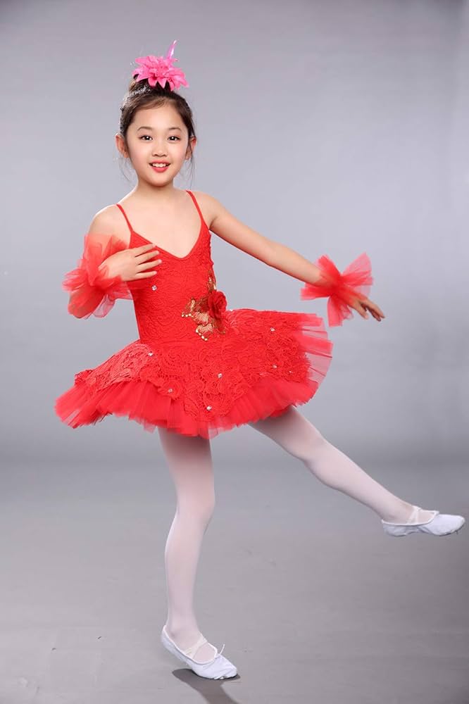 Amazon | キッズダンス 衣装 レッド バレエレオタード 子ども