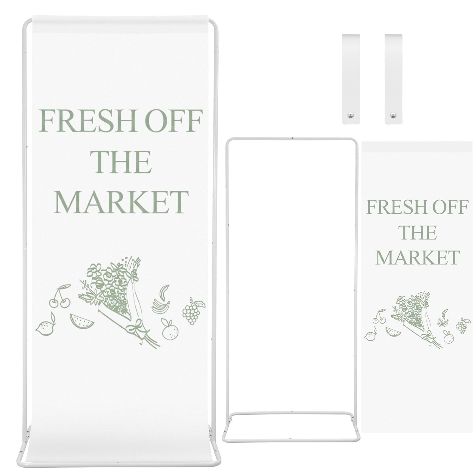 Photo 1 of ElaraBerry Fresh Off the Market Bridal Shower Welcome Sign Stand with Linen Sign Wedding Adjustable Easel Stand Reusable Bridal Shower Decoration(Fresh off the Market)