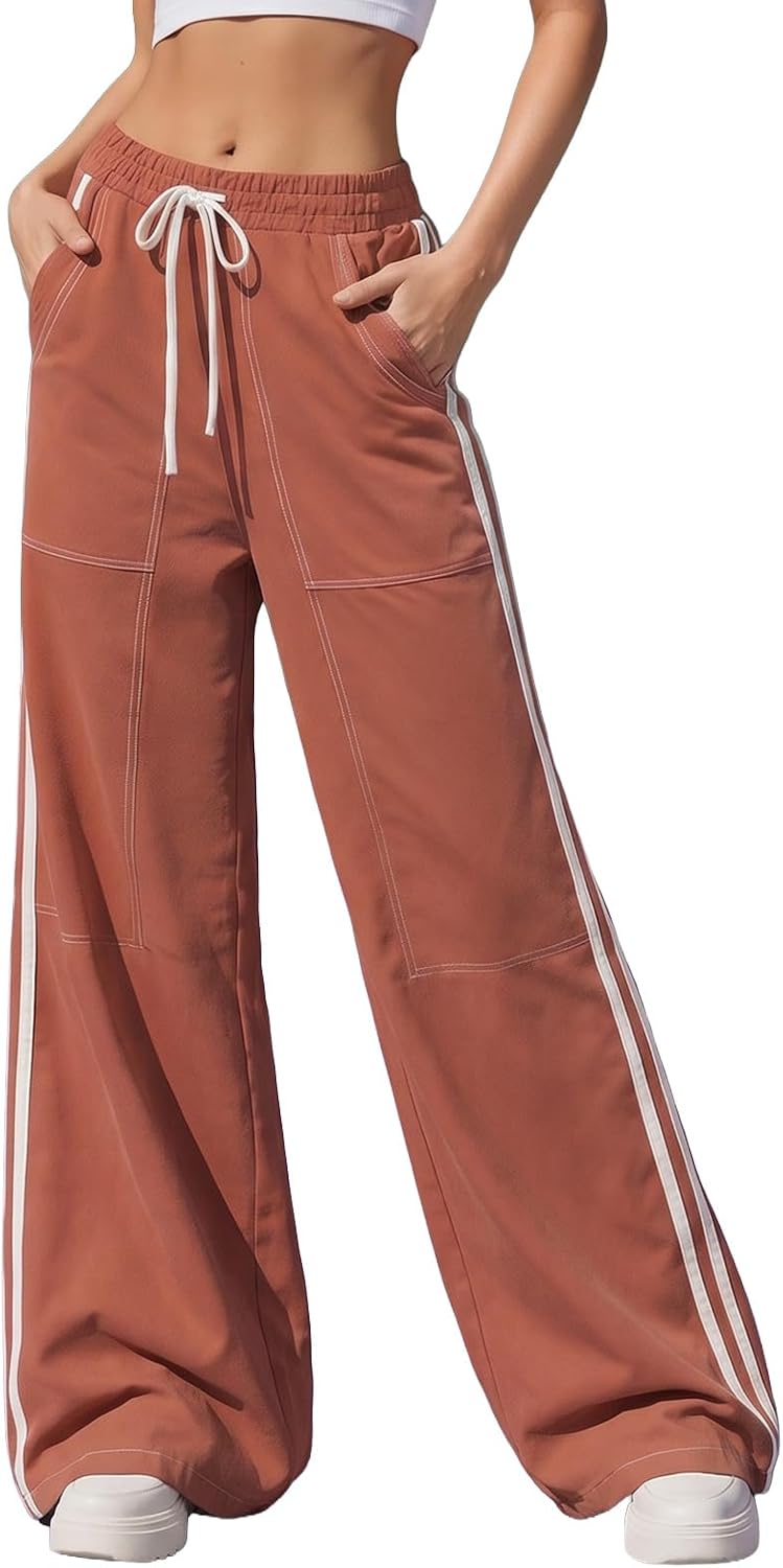 EXLURA Womens Cotton Baggy Sweatpants Drawstring Wide Leg Track Trousers