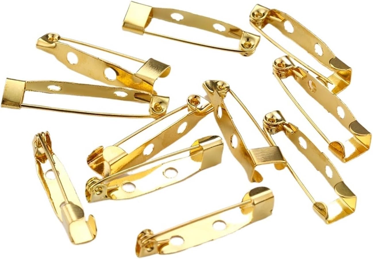 Back Clasp Brooch pin badges50pcs Brooch Pin Base with Hole Pins Clips 15-35mm Brooch Blank Accessories for Jewelry Making DIY (Color : Gold2, Size : 35mm) (Color : Gold Color, Size : 20mm)