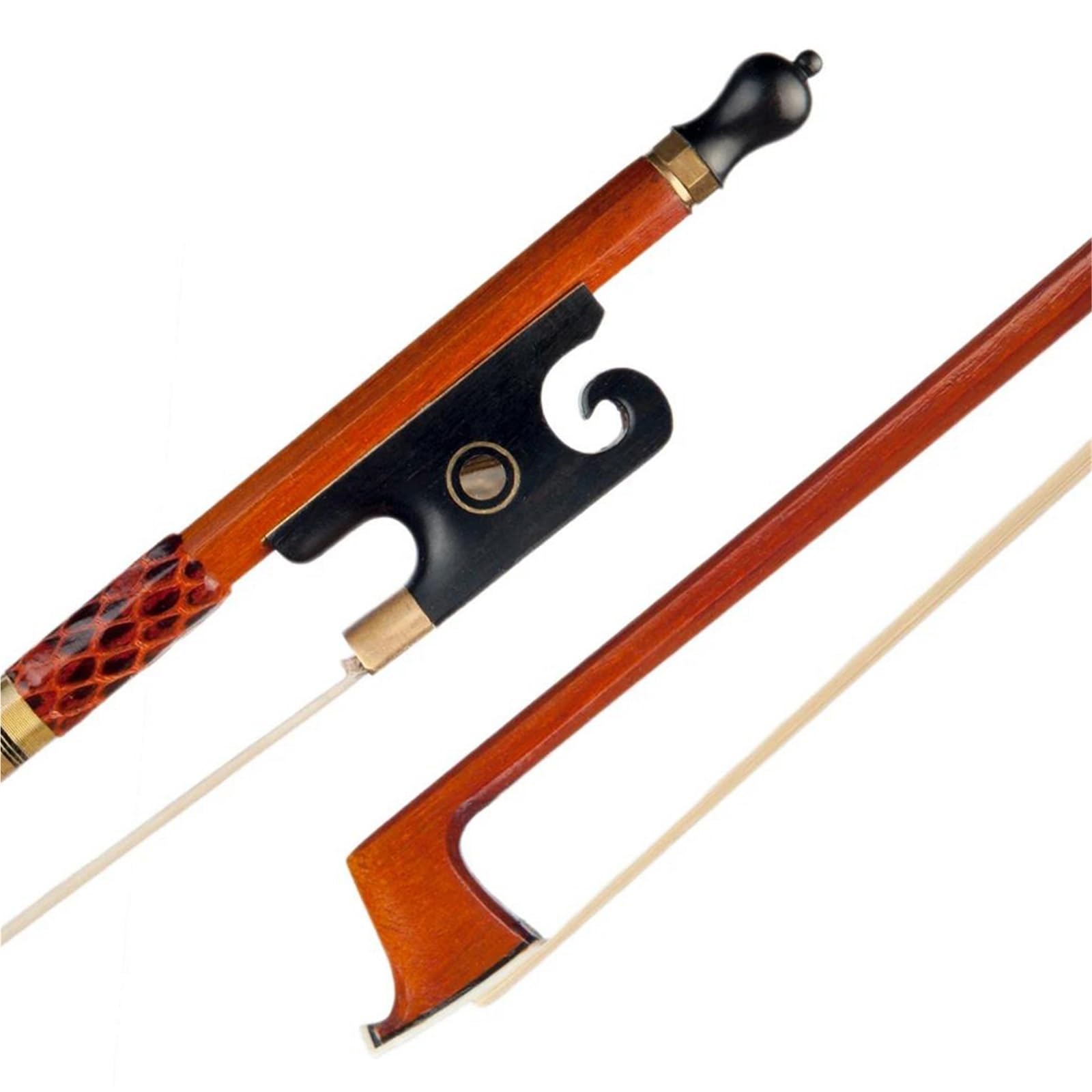 Geigenbogen Violinbogen 4/4 Brasilianisches Holz Weißes Rosshaar Achteckiger Stock Hautgriff Schwarzer Frosch