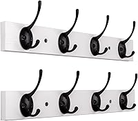 Vista 8 de Ganchos para Abrigos Montados en la Pared, Perchero de Madera para Sombreros con 4 Ganchos para Entrada, Baño, Dormitorio (Marrón)