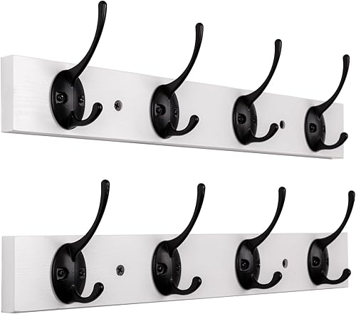 Miniatura 7 de Ganchos de pared para abrigos, estante de madera para sombreros con 4 ganchos para entrada, baño, dormitorio (blanco) Blanco,Negro
