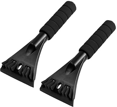2PC Car Premium Ice Scraper and Snow Brush for Cars, 2-in-1 Winter Car Snow Removal Tool with Ergonomic EVA Grip, ABS Plastic Blade - Fit for All Vehicles Black 2-Pack