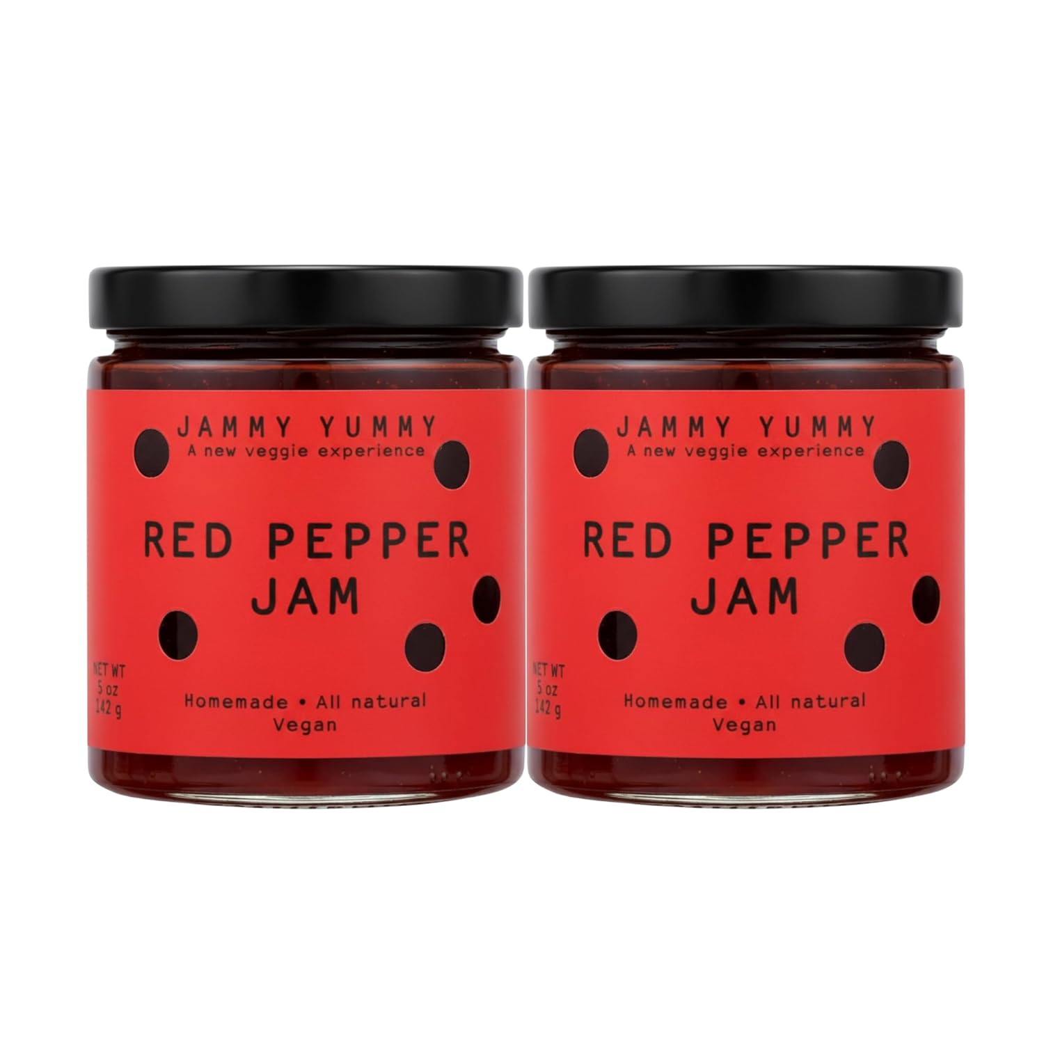 Jammy Yummy Sweet Red Pepper Jam - Handmade, Simple Ingredients, No Additives, Vegan, Gluten-Free - 8 Ounce Jar (Pack of 2) - Not Spicy