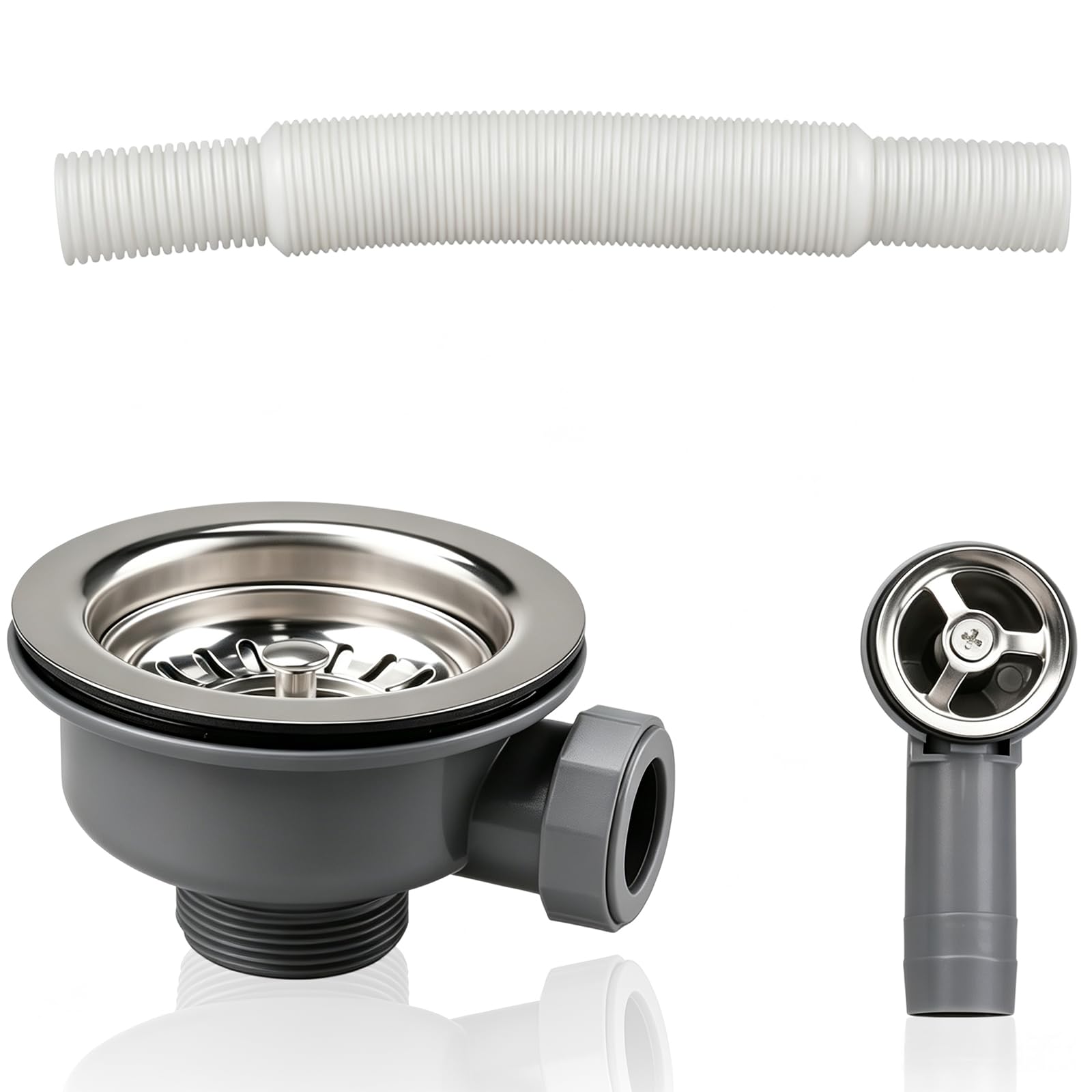 Kitchen Sink Waste Kit, 114mm Round Sink Overflow Pipe Kit, Stainless Steel Kitchen Sinks Strainer Drain Trap Round Overflow for Kitchen Sink Cabinet Drainage Accessories Plumbing Replacement
