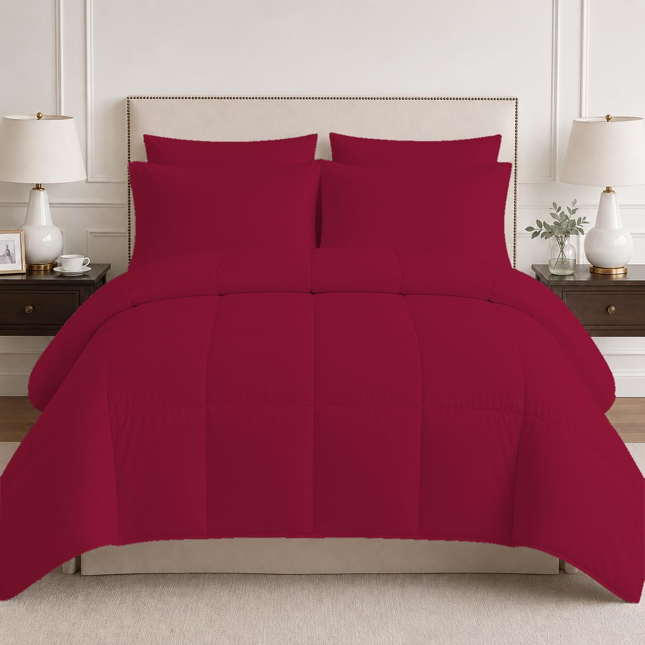 BedDecor 200 GSM Down Alternative Super Soft Premium Quality Microfiber Filling Comforter 100% Egyptian Cotton 600TC Solid Cover (Burgundy,Twin)