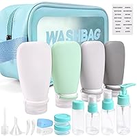 Vista 7 de Juego de 18 botellas de viaje para artículos de tocador, recipientes de tamaño de viaje aprobados por la TSA con vendaje de silicona exprimible