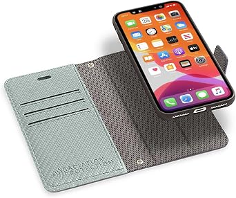 SafeSleeve Wallet Leather Case Detachable for iPhone 12 Pro, 12 Max EMF Blocker for Cell Phone with 3 Card Holder & Adjustable Stand Magnetic Closure, and Magnetic Folio Protection Wintergreen