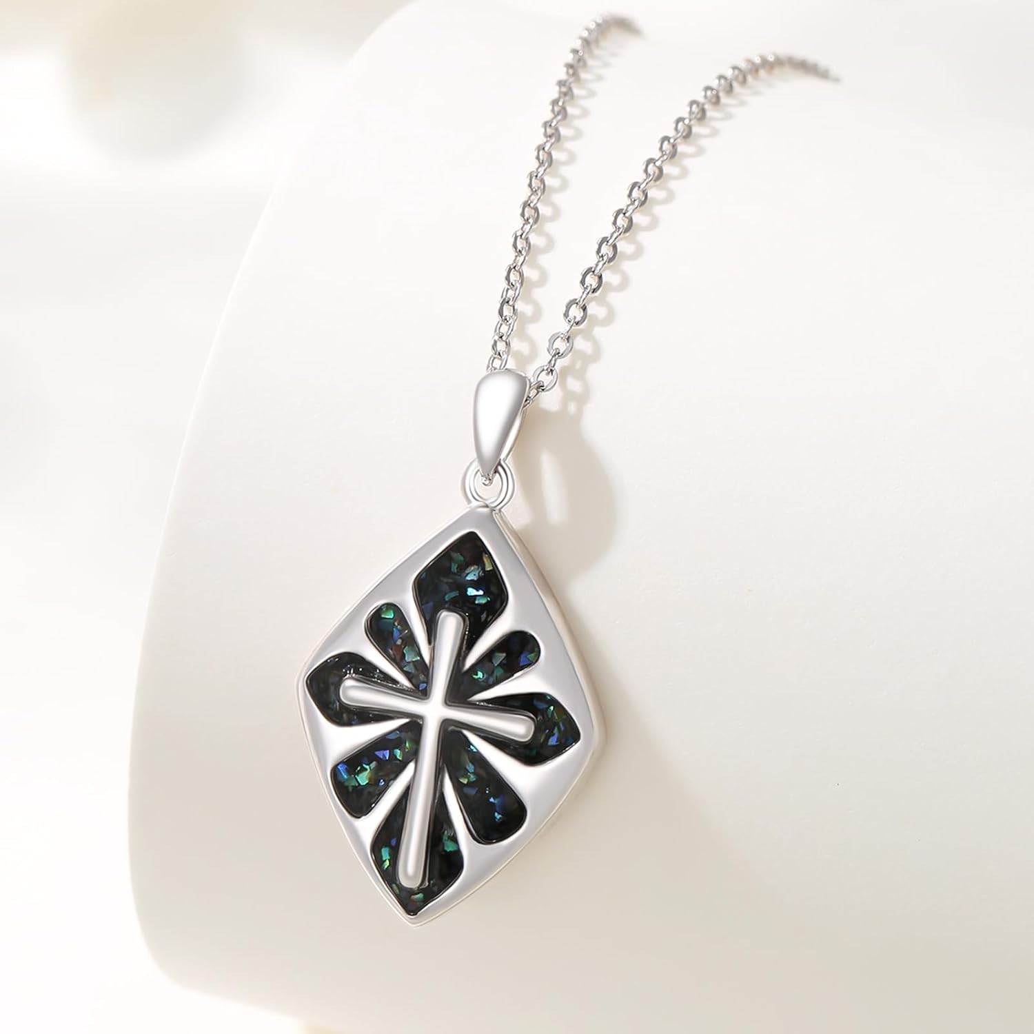 Cross Necklace for Women 925 Sterling Silver Cross Shell Pendant Necklace with Black Abalone Religious Birthday Christmas Jewelry Gifts for Her - Image 2