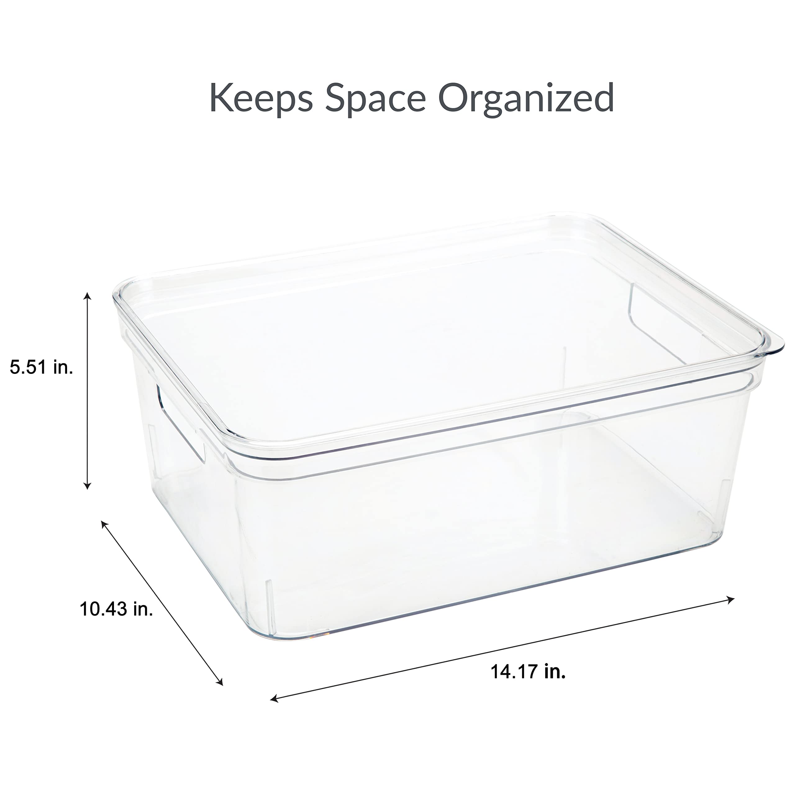 Simplify 4 Pack Medium Lidded Storage Bin | Dimensions: 14.17" x 10.4" x 5.5" | Multipurpose | Great For Home | Bathroom | Office | Kitchen | Home Organization | Clear