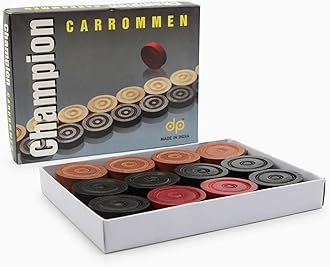 Wooden Carrom Board Counter Set | Professional Wooden Carrom Hard Edges for Better Rebound | Set includes 11 Black Coins, 11 White Coins, 2 Pink Coins