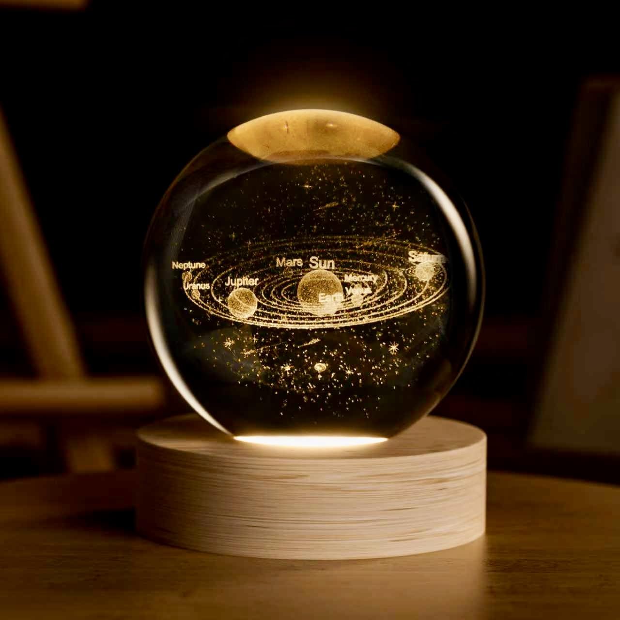 3D Solar System Crystal Ball, 2.4inch Universe Gifts Decorative Quartz Glass Ball, Space Laser Engraved Model Astronomy Decor, Paperweight Physics Display Sculpture Home Decor Crafts for Friends