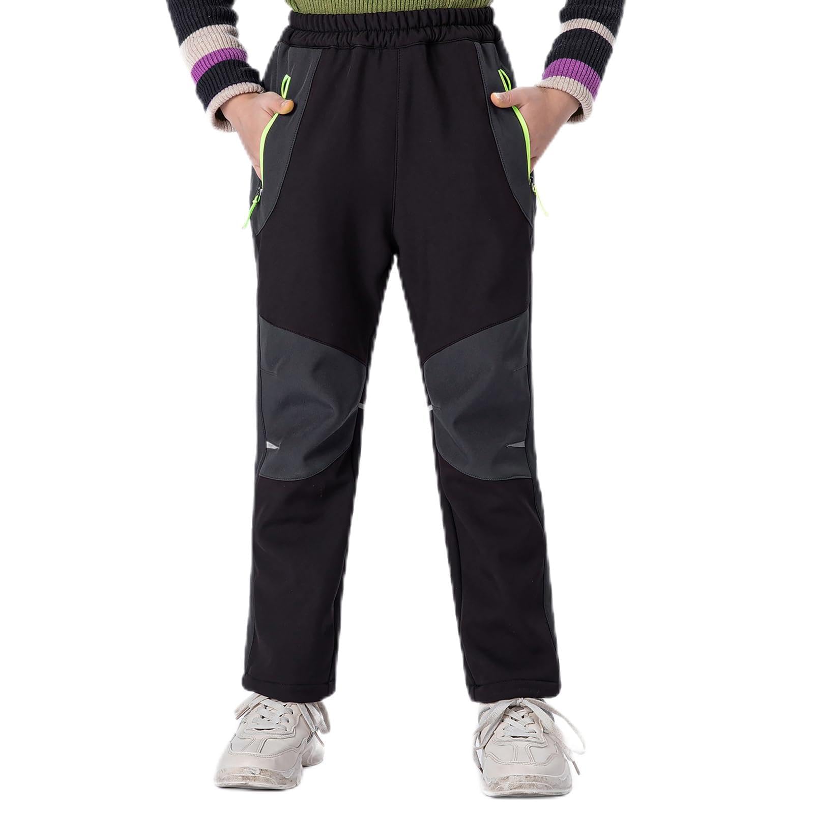 LHHMZ Pantalons d’extérieur garçon Pantalons de randonnée, Pantalon de Marche d’Hiver doublé Polaire, Pantalon de Ski de randonnée d’Hiver épaississant imperméable