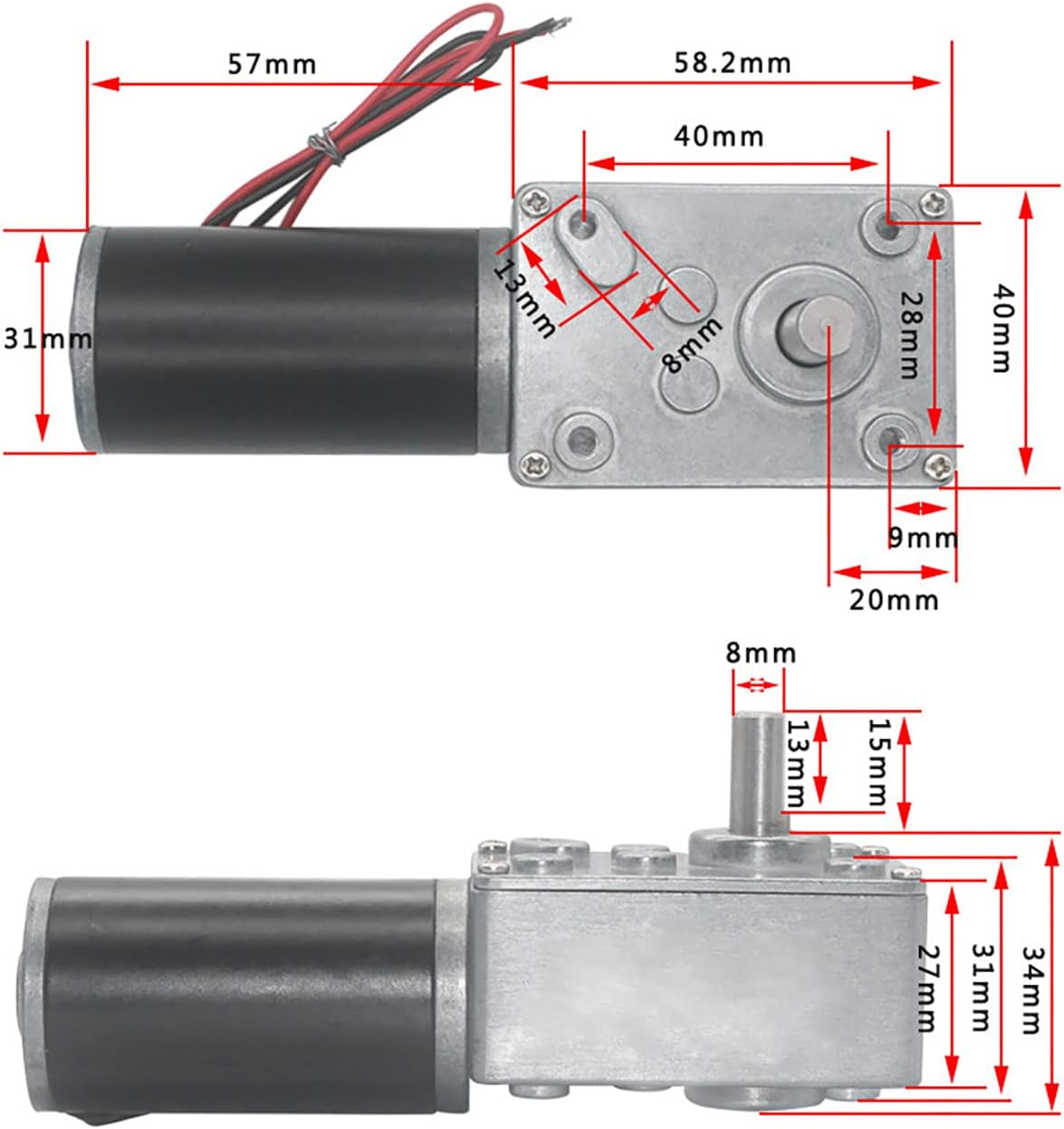 AYNEFY 12V Motor, High Torsion Speed Reduce Electric Motor Reversible Gear Motor 8mm Shaft (12V,50RPM)