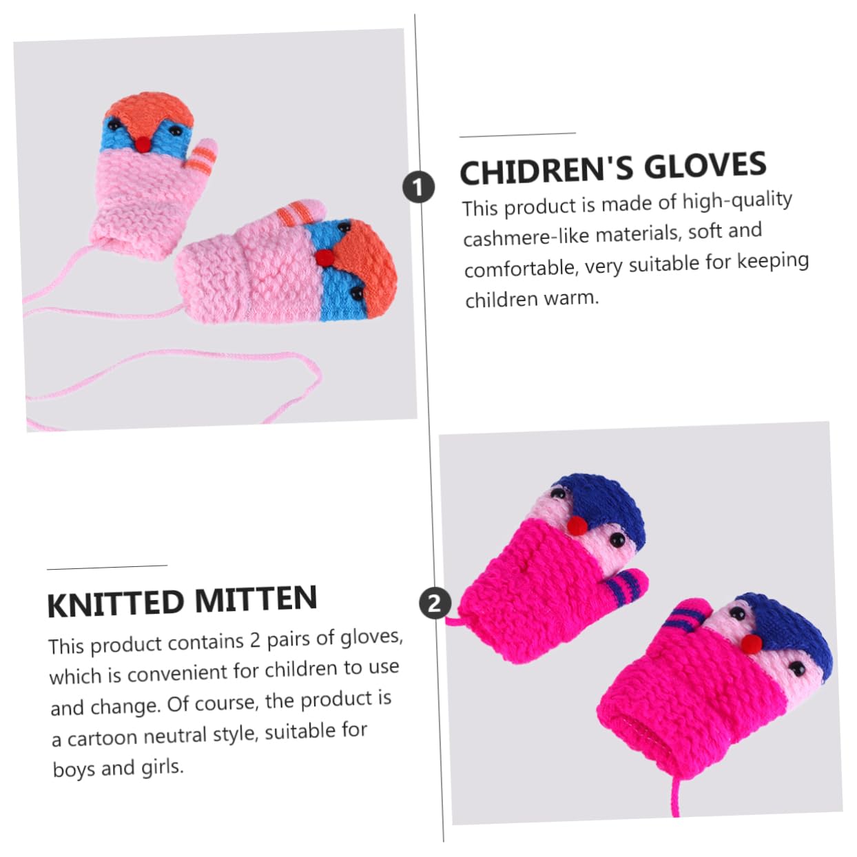 FOMIYES 2 Pack Boys and Girls' Cartoon Knitted Gloves Double Layer Thermal Mittens for Winter Soft Imitation Cashmere Full Finger Coverage for Warmth