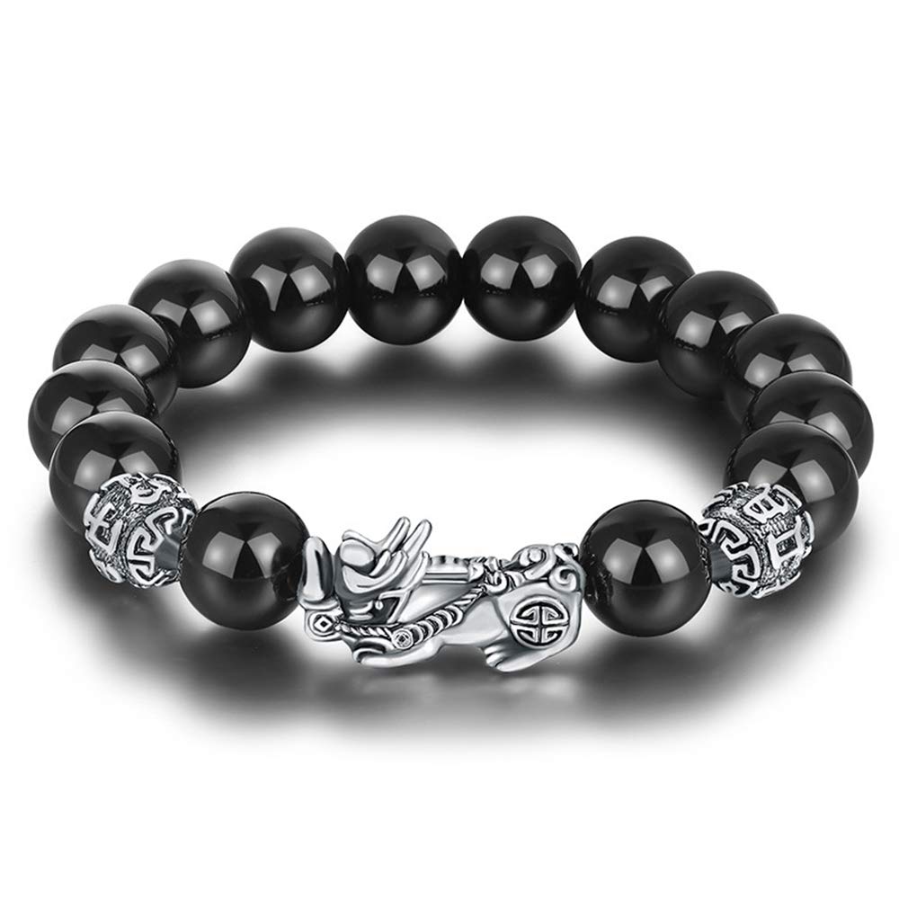 VanskiFeng Shui Black Beads Bracelet For Men Silver Plated Pi Xiu/Pi Yao Attract Wealth and Good Luck Jewelry