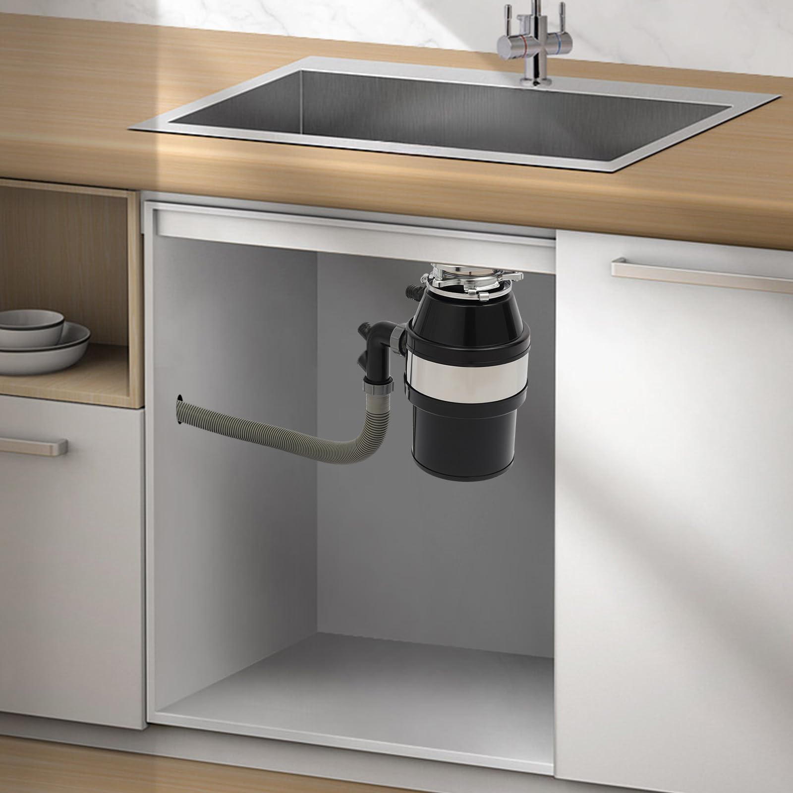 560 W triturador de residuos de cocina, 2600 rpm, residuos de alimentos, con interruptor de aire, triturador de basura doméstica para cocina
