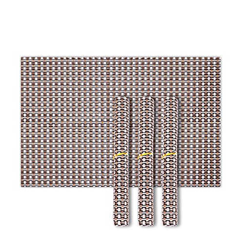 Image of Story@Home PVC Heat Resistant Placemat Washable Non-Slip Table Mats Set of 4 for Dining Kitchen Restaurant Table Decoration, (45x30 cm, Checks) - Copper