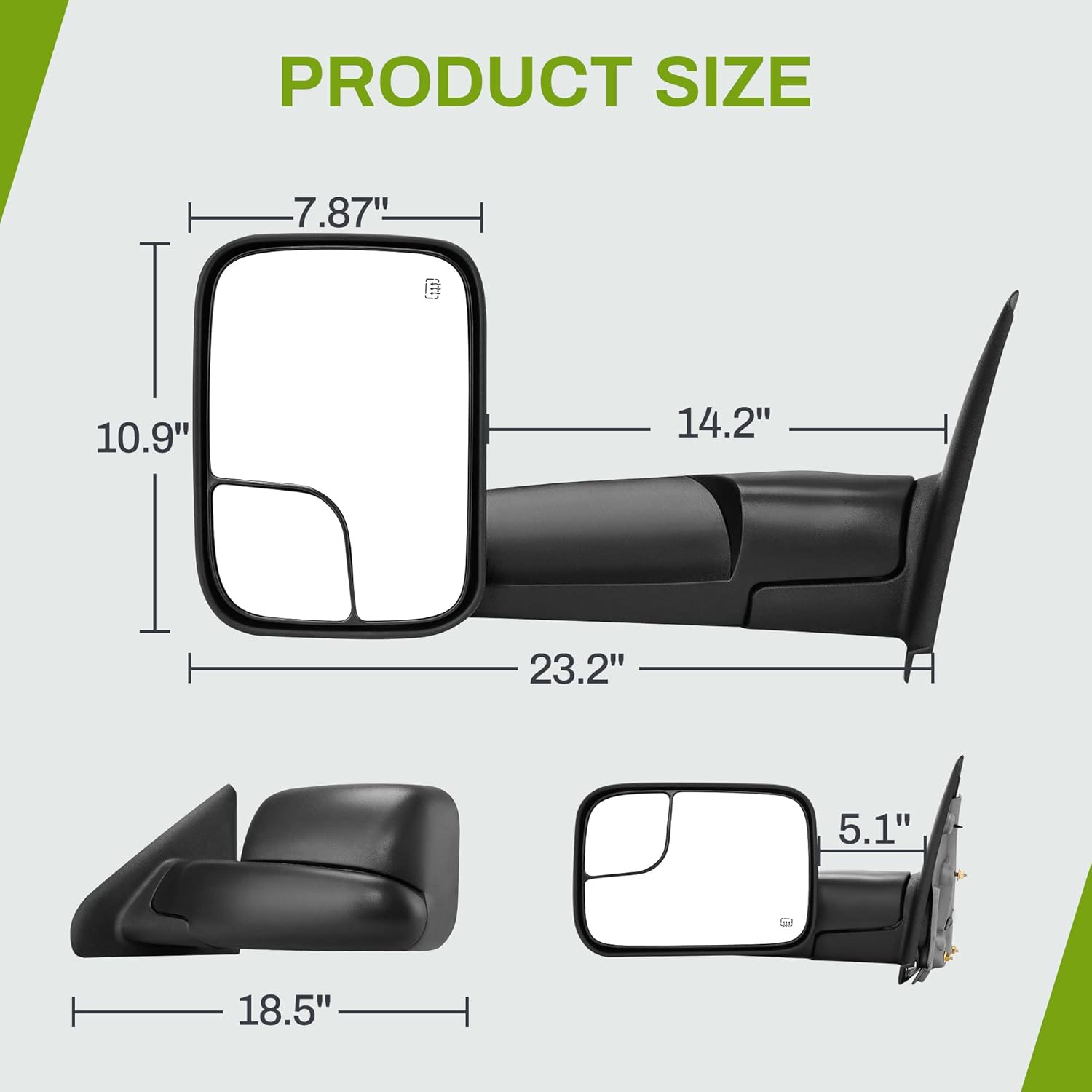 AUTOSAVER88 Tow Mirrors Compatible with 2005-2015 Tacoma, Power Adjustable Heated Rear Side Mirrors, Manual Folding Fliping Towing Mirrors Black