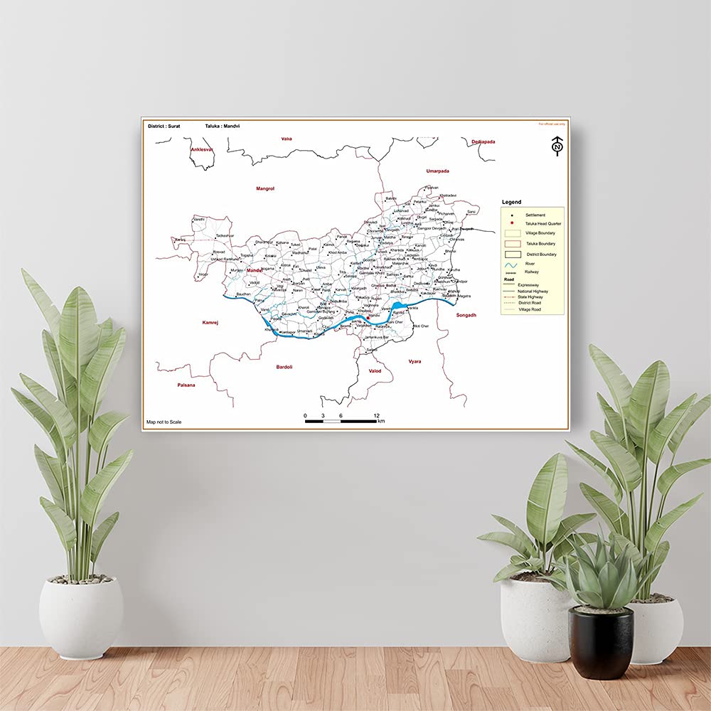 British Terminal® Surat District Mandvi TALUKA Map Waterproof Vinyl Sticker Poster use for Study Purpose (60 cm X 90 cm) btcan2801-3