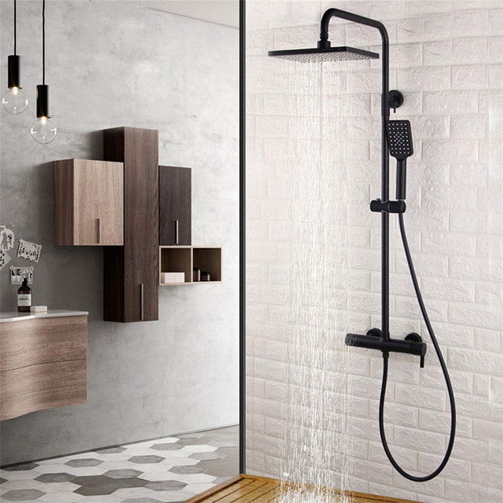 Ensemble de douche noire avec mélangeur chaud froid et jet ajustable