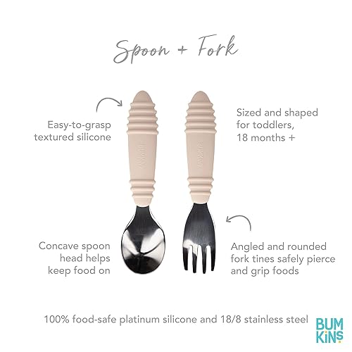 Vista 120 de Bumkins Juego de utensilios para bebé, cucharas de silicona para sumergir, autoalimentación, destete LED para bebés, aprendizaje de entrenador, A1