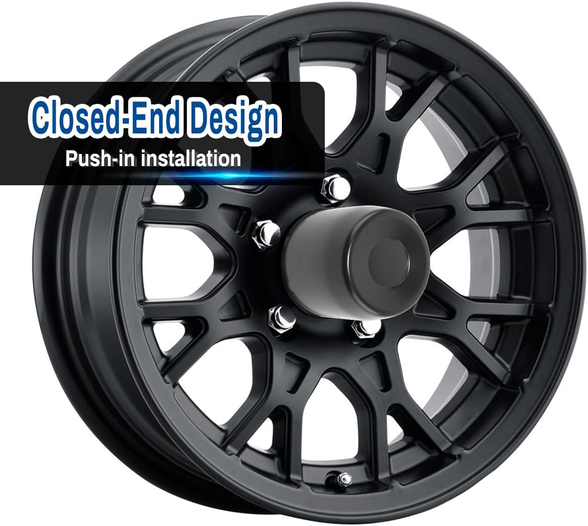 4.25 Inch Stainless Steels Trailer Wheel Center Caps Fit 4.25" Center Bore Truck Trailer RV SUV Wheels Rims, Matt Black Push Through Hub Covers, 4Pcs, Height 4.11 in