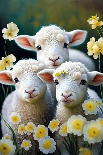 STOJAN Tres bonitos kits de pintura de diamantes de oveja, pintura de diamante bordado acuarela 5D diamante redondo para adultos principiantes arte