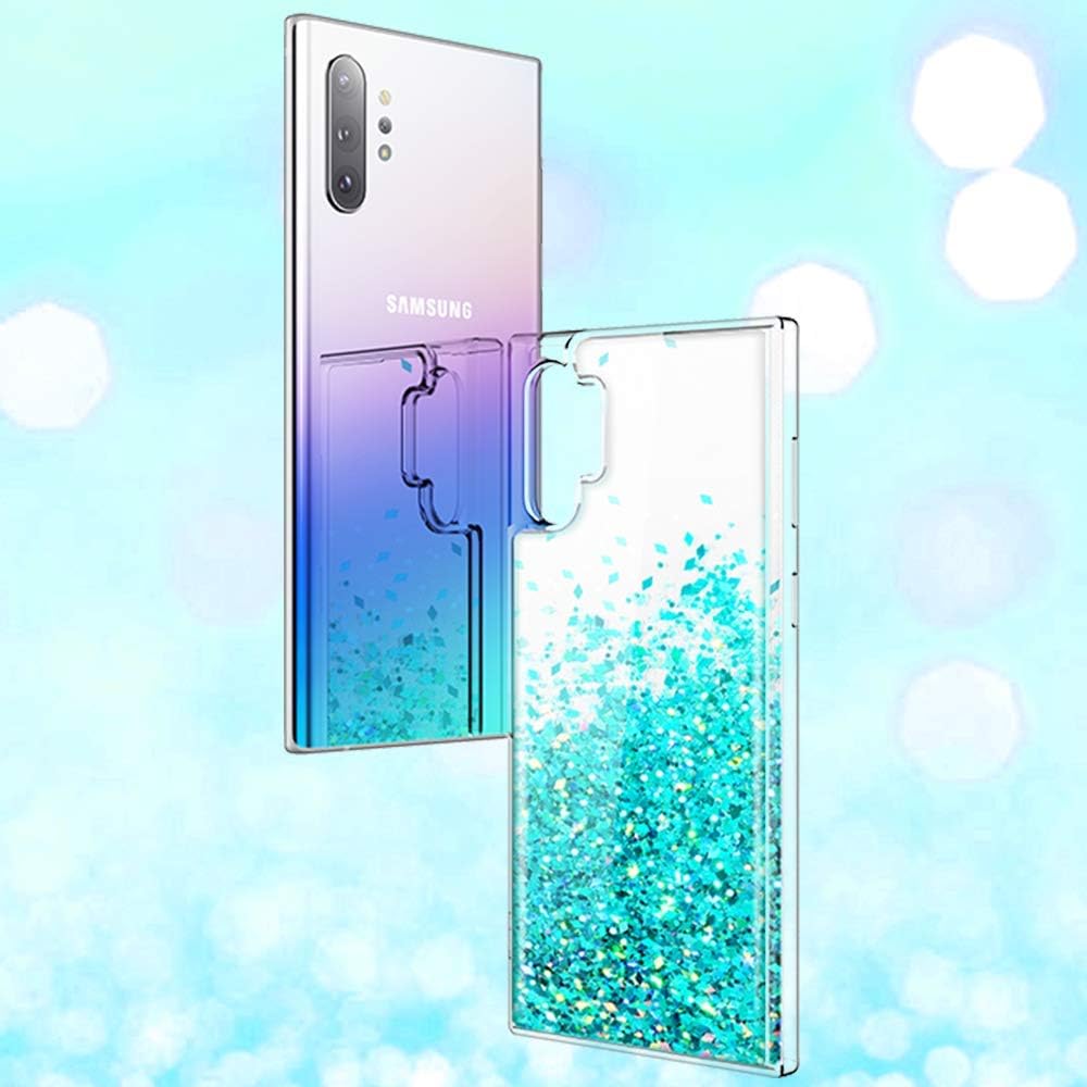 Maxdara Case for Galaxy Note 10 Plus Case Glitter for Girls Women Liquid Bling Shiny Sparkle Luxury Pretty Flowing Quicksand Soft TPU Case for Samsung Galaxy Note 10 + Plus 5G (Teal)