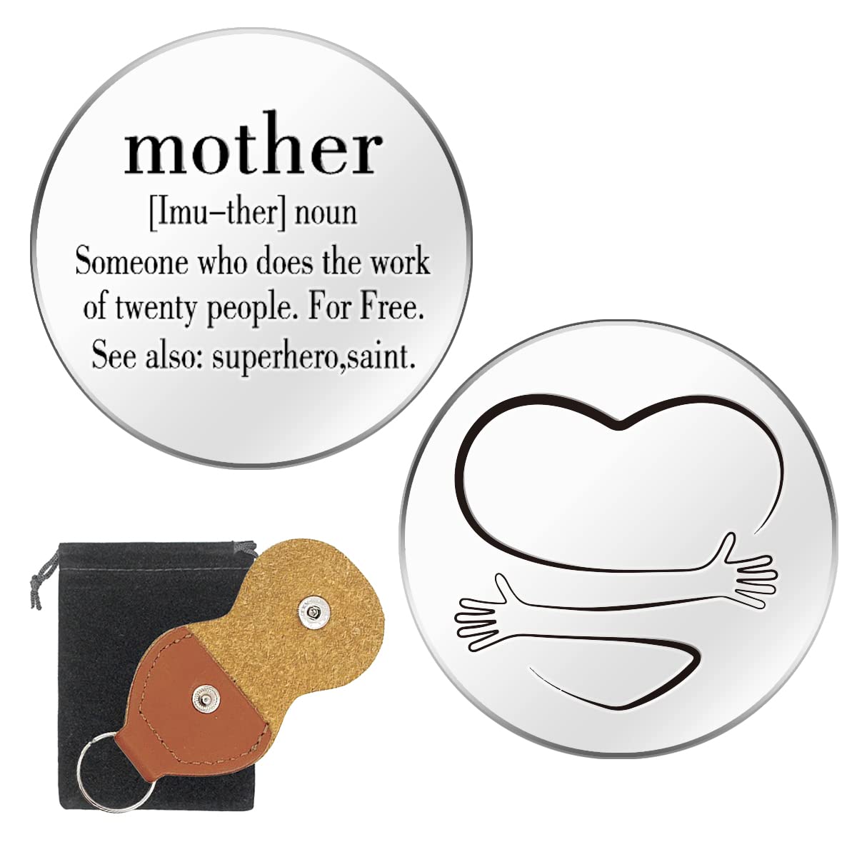 RAOSIME Funny Mother Noun Pocket Hug Token Gift for Mom,Long Distance Relationship Keepsake Stainless Steel Double Sided Thinking of You Pocket Hug Token Gift for Mummy Mother