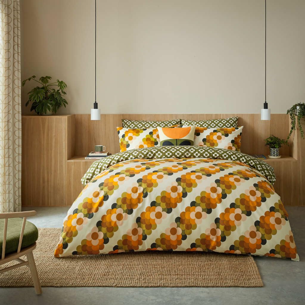 Orla Kiely Bedding - Retro Flower Stripe Multicoloured 100% Cotton Duvet Cover Set (Single Duvet Cover Set: 137cm x 200cm)