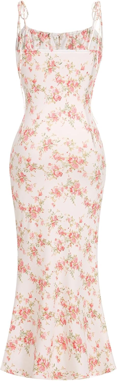 Bustier Dress for Women Boho Floral Corset Casual Sundress Spaghetti Strap Maxi Dress Summer Beach Party Midi Dresses - Image 3